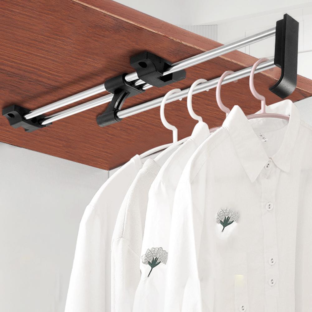 Retractable Wardrobe Rail Clothes Hanger Towel Coat Rack Closet Cabinet Storage Organizer Pull Out Hanging Wardrobe Rail Rod