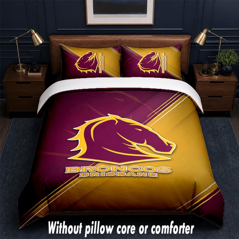 Brisbane Broncos Design Bed Bedding Set 1 Duvet Cover + 2 Pillowcases Soft Breathable Household Bed Linens