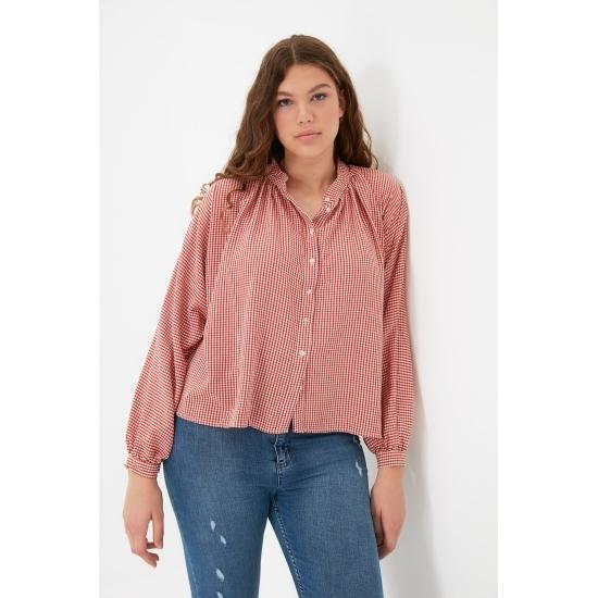 Blouses & Shirts Judge Collar Gingham Balloon Sleeve Shirt