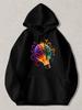 Black Pullover Hoodie with Colorful Brain Light Bulb Graphic Creative Idea Art Sweatshirt for Men Women Casual Streetwear Top
