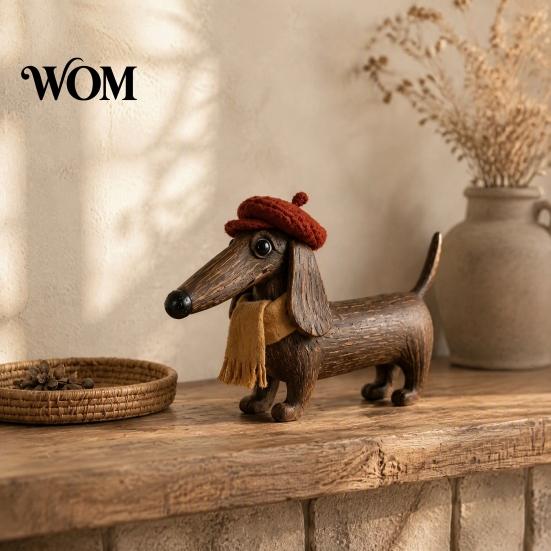 Vintage Style Home Accents Rustic Wooden Cat Ornament with Spring Shaking Head for Farmhouse Tabletop Decorative Piece Decor, Handcrafted Retro
