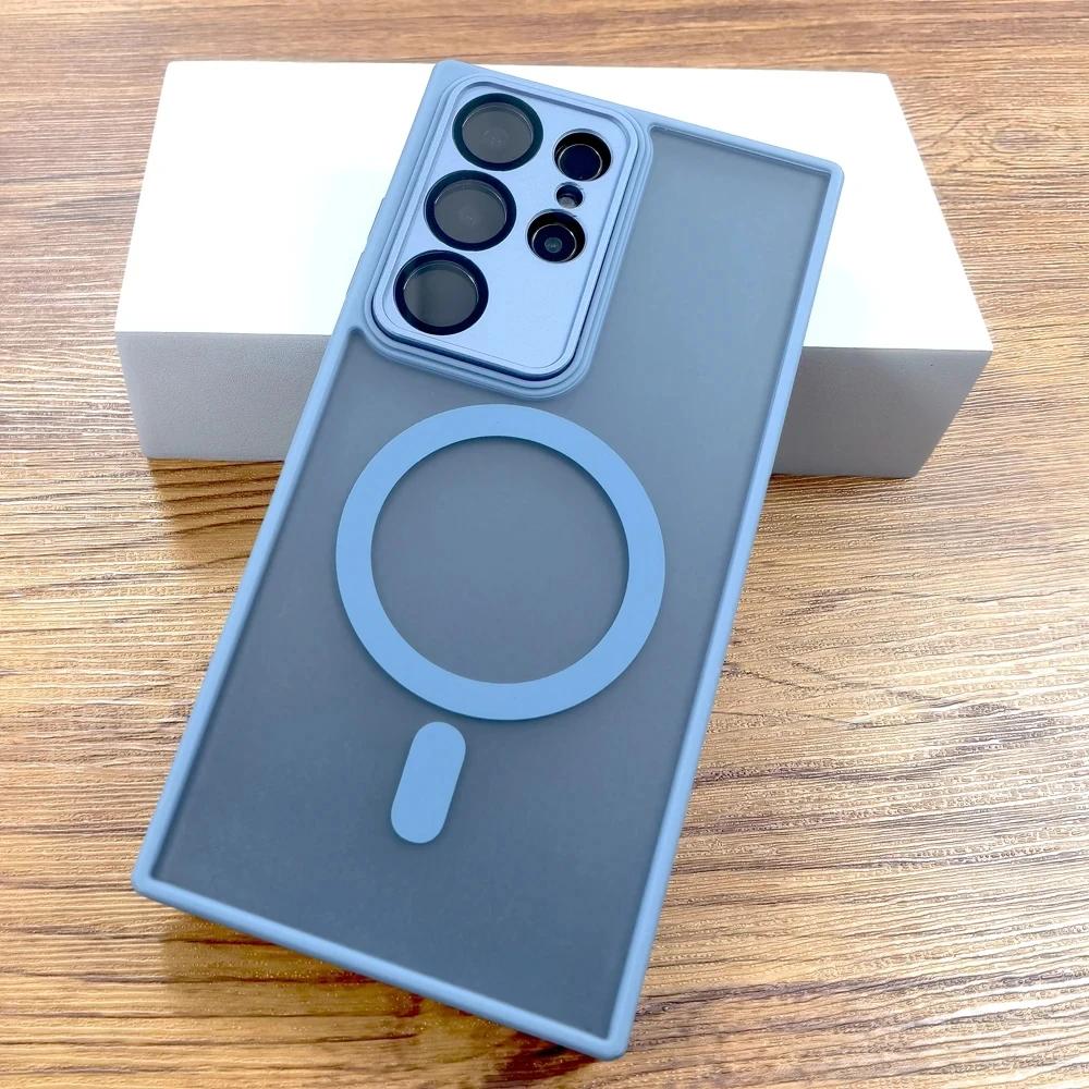 Magnetic Matte Case For Samsung Galaxy S25 S24 S23 S22 Ultra Plus S23Ultra S 25 For Magsafe Wireless With Lens Protection Cover