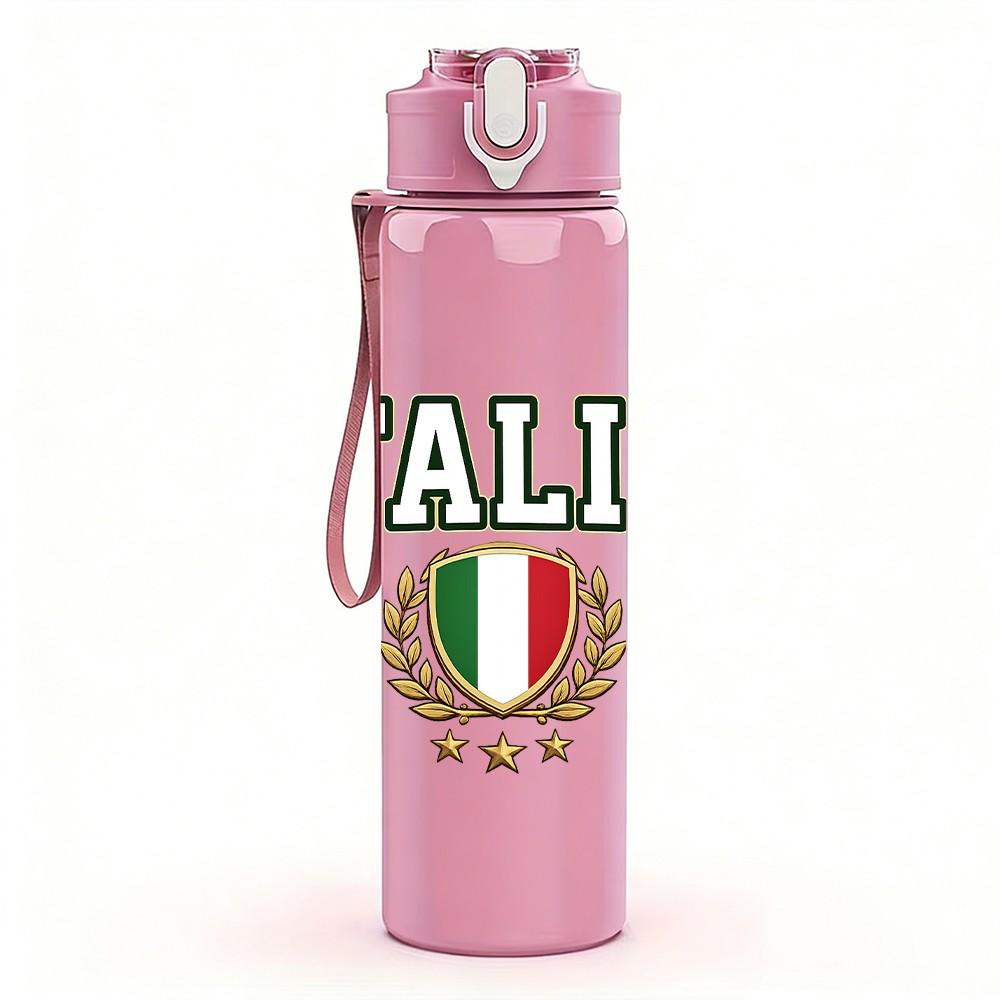 1PC Italia National Flag Letter Print 750ml Color Plastic Sports Water Bottle Leakproof Flip Straw Lid Suitable for Sports Office Home Use