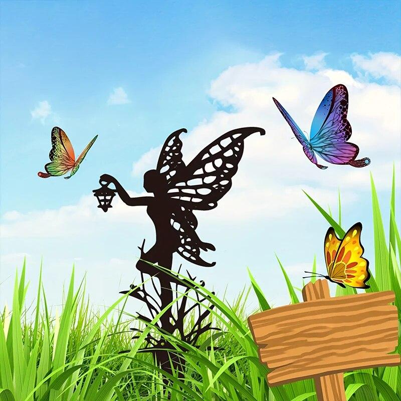 Садовая скульптура «Цветочная фея» Напольная заглушка для сада на открытом воздухе Металлические железные вставки для газона Украшения на открытом воздухе