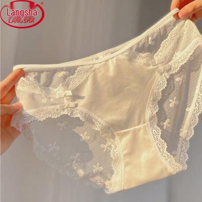 Langsah Женские кружевные французские трусики из ледяного шелка, 3 шт.