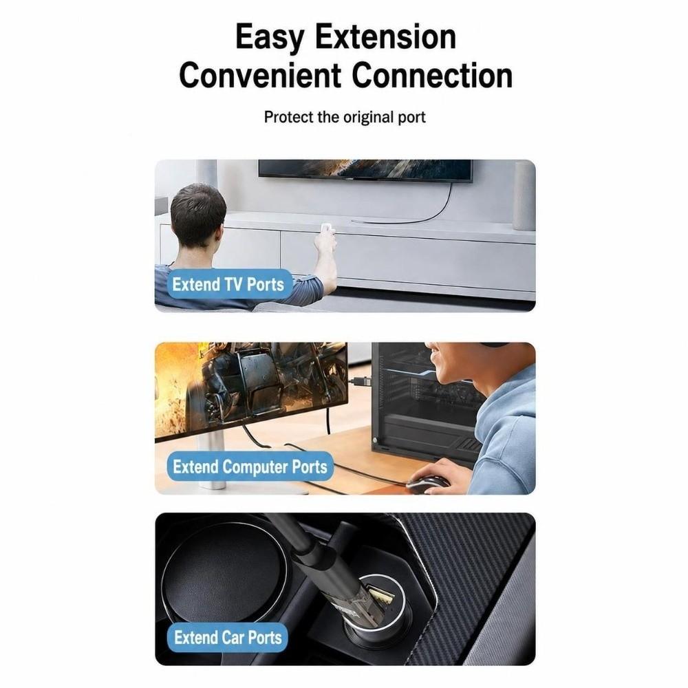 High Speed USB Extension Adapter Transparent Converter Connector Car Accessories