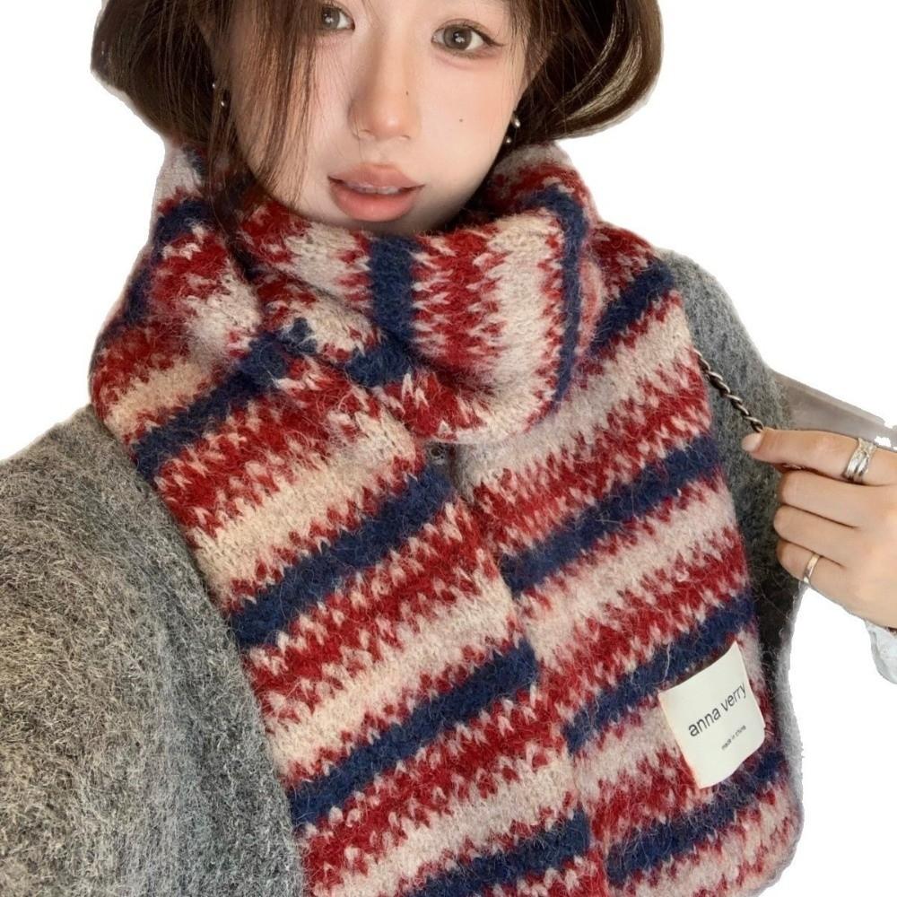 Warm Striped Knit Scarf 164cm x 30cm Winter Neck Warmer Unisex Cold Proof Scarf Cold Weather