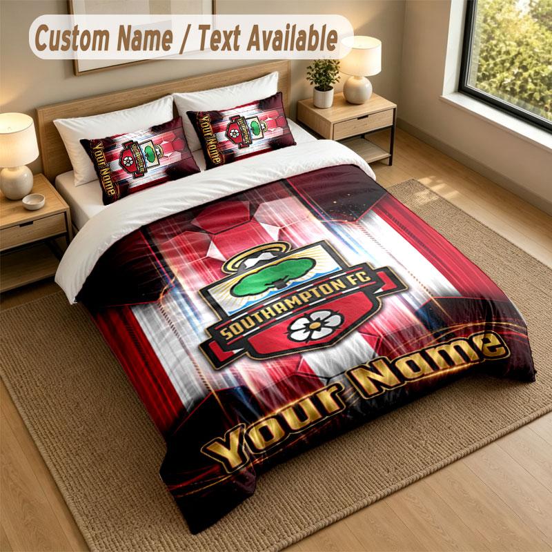 Bedding Set 1 Duvet Cover 2 Pillowcases Southampton FC Print Soft Bed Linen Bedroom Decor