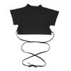 Kids Girls Short Sleeve Mock Neck Athletic Sports Crop Top Strappy Waist Jazz Dance Top T-Shirts