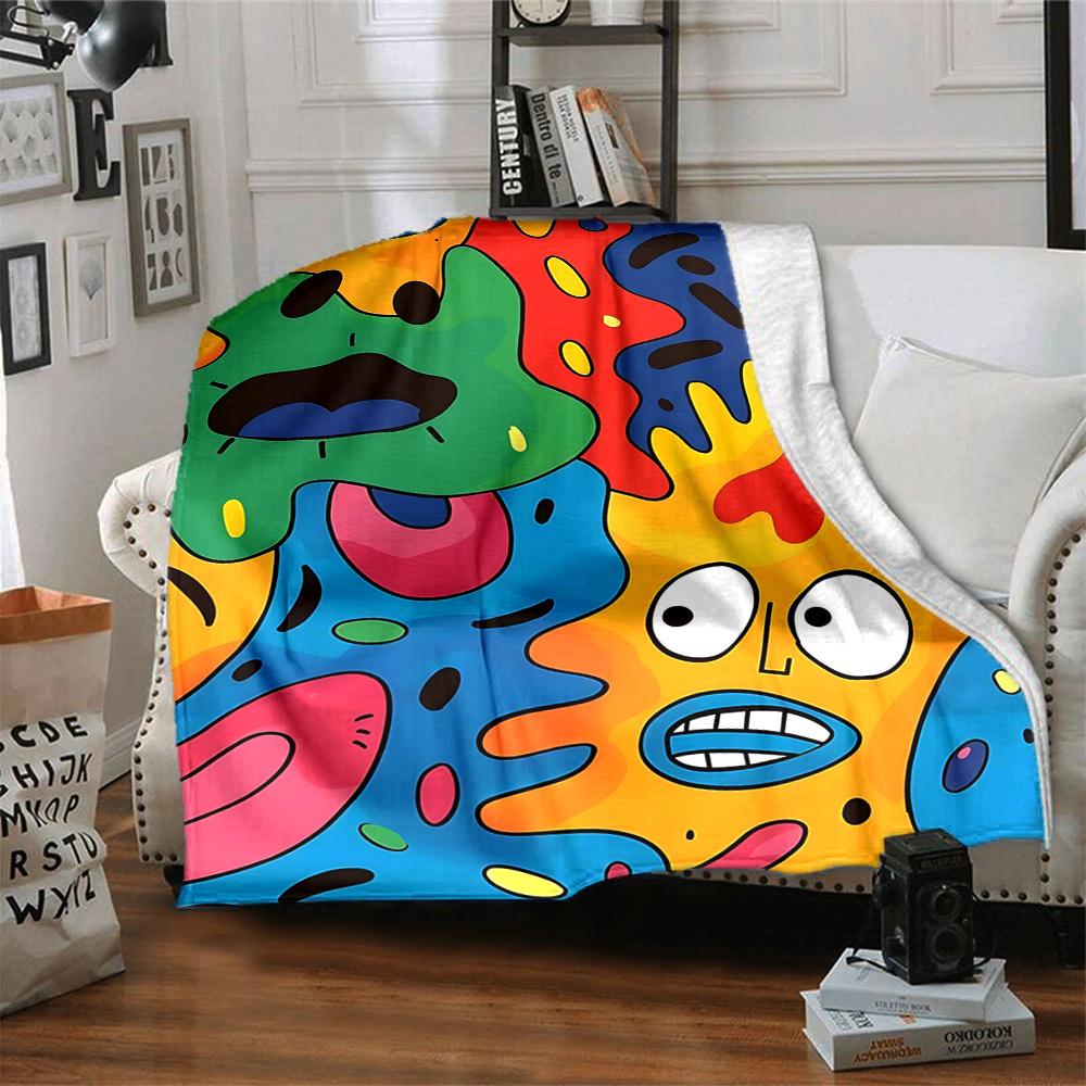 1pc Colorful Cartoon Pattern Blanket Warm, Cozy, And Soft, Suitable for Sofas, Beds, Cars, And Office Use.Perfect for Camping And Travel, Making It a