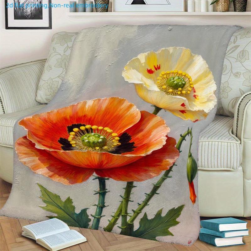 1pc Artistic Floral Print Blanket, Poppy Theme, Multi-Size Available, Suitable for Living Room, Bedroom, Study, Balcony, Office