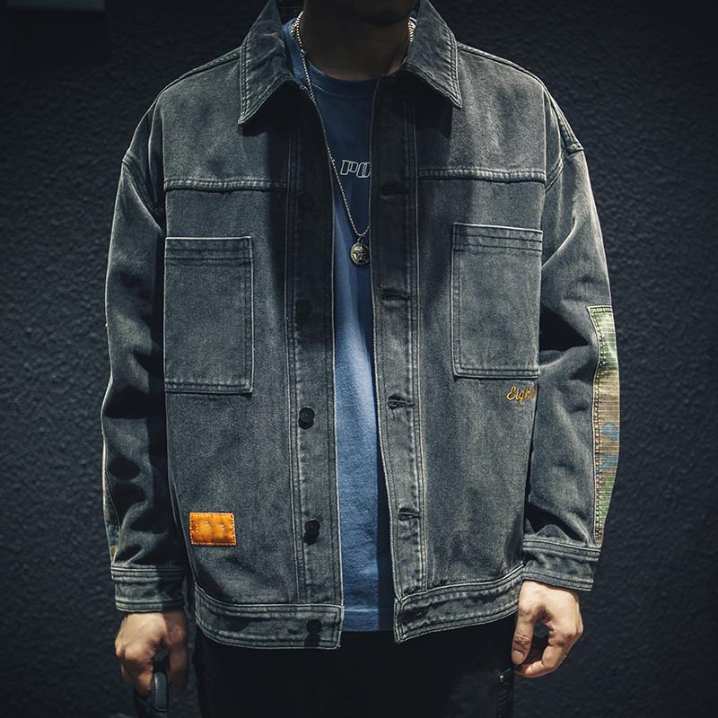 Мужская весенне-осенняя джинсовая куртка с длинным рукавом, камуфляжная лоскутная куртка большого размера