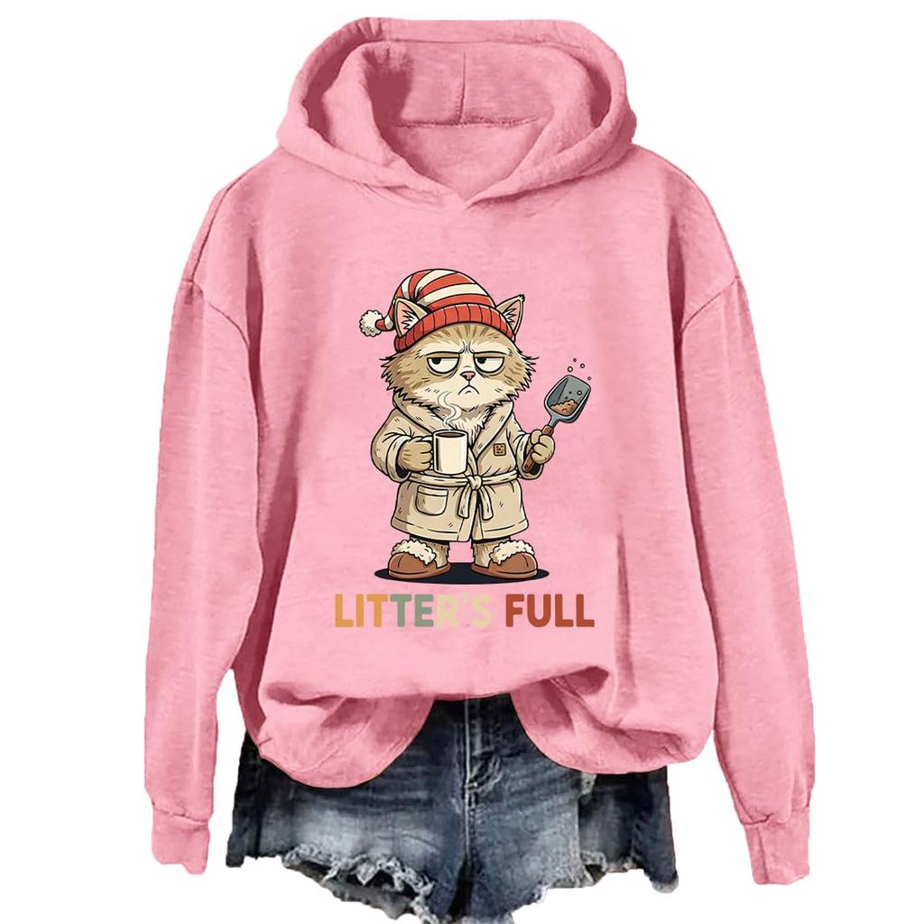 Ladies Fashion Casual Long Sleeve Printed Round Neck Hoodie Pullover Top