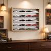 Wall display case for collections with 4 height-adjustable shelves and 2 sliding glass doors