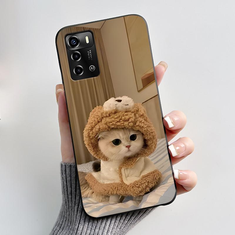 Casing For ZTE Blade A72 4G V40 Vita Phone Case Shell Aesthetic Cute Cat Astronaut Fashion Matte Black Protective Soft TPU Cover