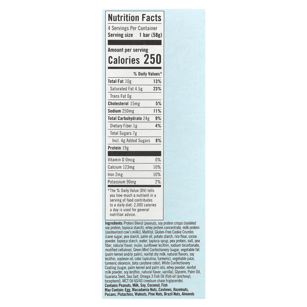 JiMMY! Infused Bar, Protein Bar, Mint Cookies 'N Cream, 4 Individual Bars, 58 G (2.05 Oz) Each