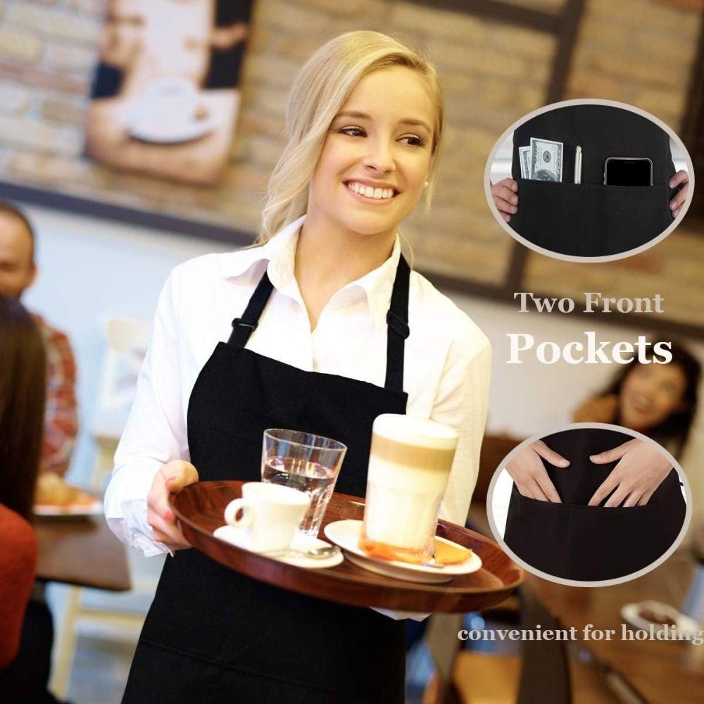 Новый Унисекс Фартук Нагрудник Водостойкий Черный Регулируемые Фартуки С 2 Карманами Фартук Официанта BBQ