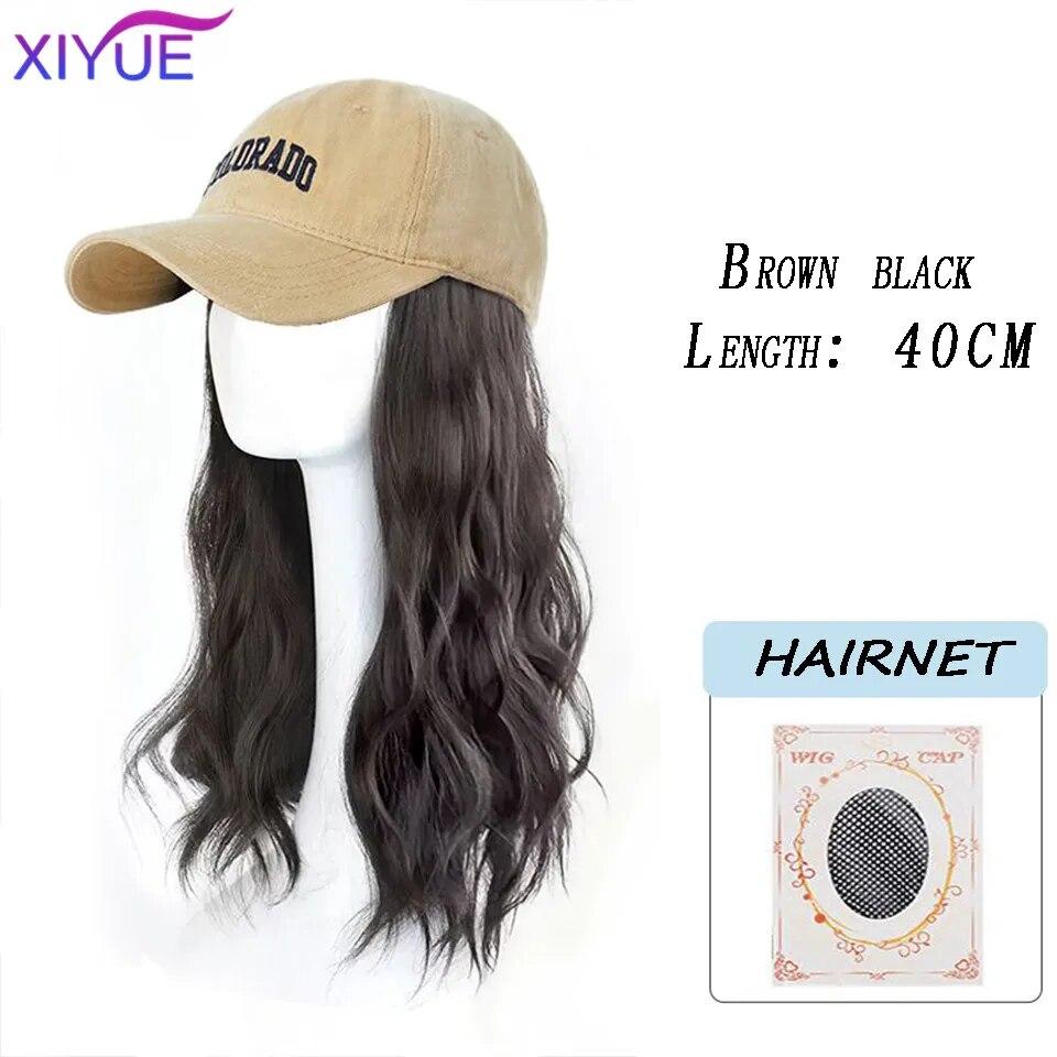 Шляпа, парик, женские длинные волосы, цельный, женская мода, ленивые, слегка вьющиеся волосы, бейсболка, парик, полное покрытие головы