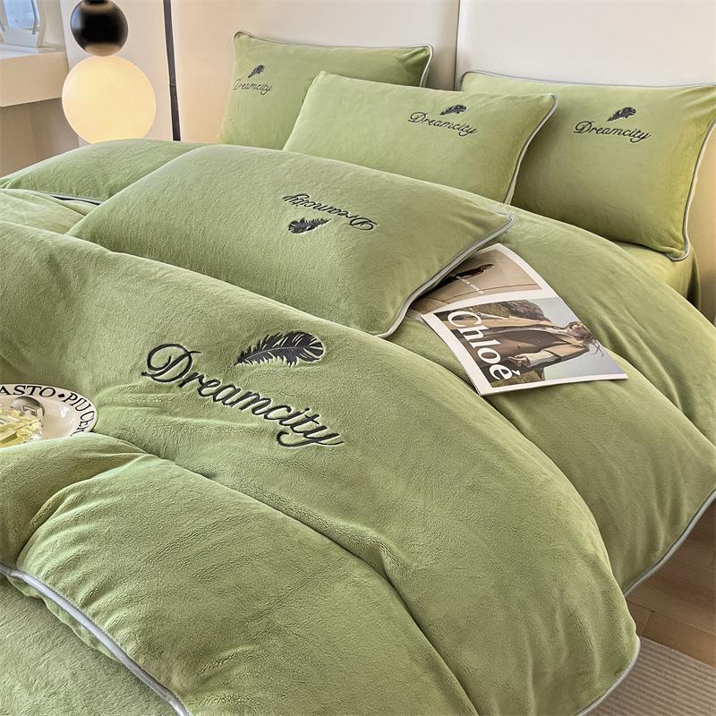 Зимний двухсторонний бархатный коралловый флисовый комплект пододеяльника и простыни класса А (4 шт)