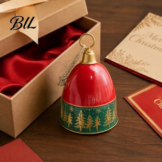 Retro Metal Decor Christmas Bell Ornament, Relief Golden Tree Print, Durable Iron Holiday Gift Exchange Items Hanging Pendant for Porch And