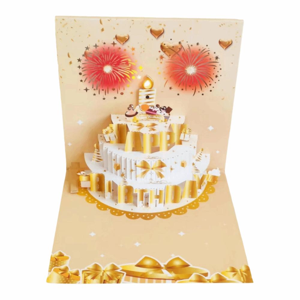 Multicolor Happy Birthday Cards Cartoon with Envelope Music Postcard Craft Music Lighting 3D Paper Carving Greeting Card