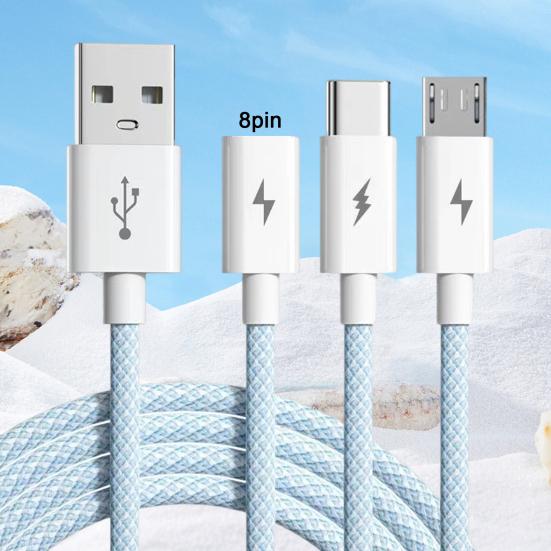 Fast Charging Cable 3-in-1 Anti-Winding with Smart Chip 66W 6A Multi-Device Support Charging Cable Phone Supplies
