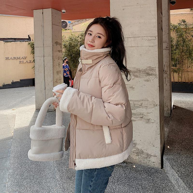 Короткие парки с подкладкой из овечьей шерсти, свободная зимняя повседневная одежда для снега, ветровки, теплые куртки с воротником-стойкой, толстые куртки с хлопковой подкладкой