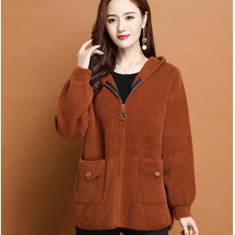 Утолщенный кардиган из искусственного меха норки с капюшоном для женщин, короткая осенне-зимняя куртка