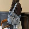 Large Capacity Tote Bag Women's Denim Shoulder Handbag Student Class Bag
