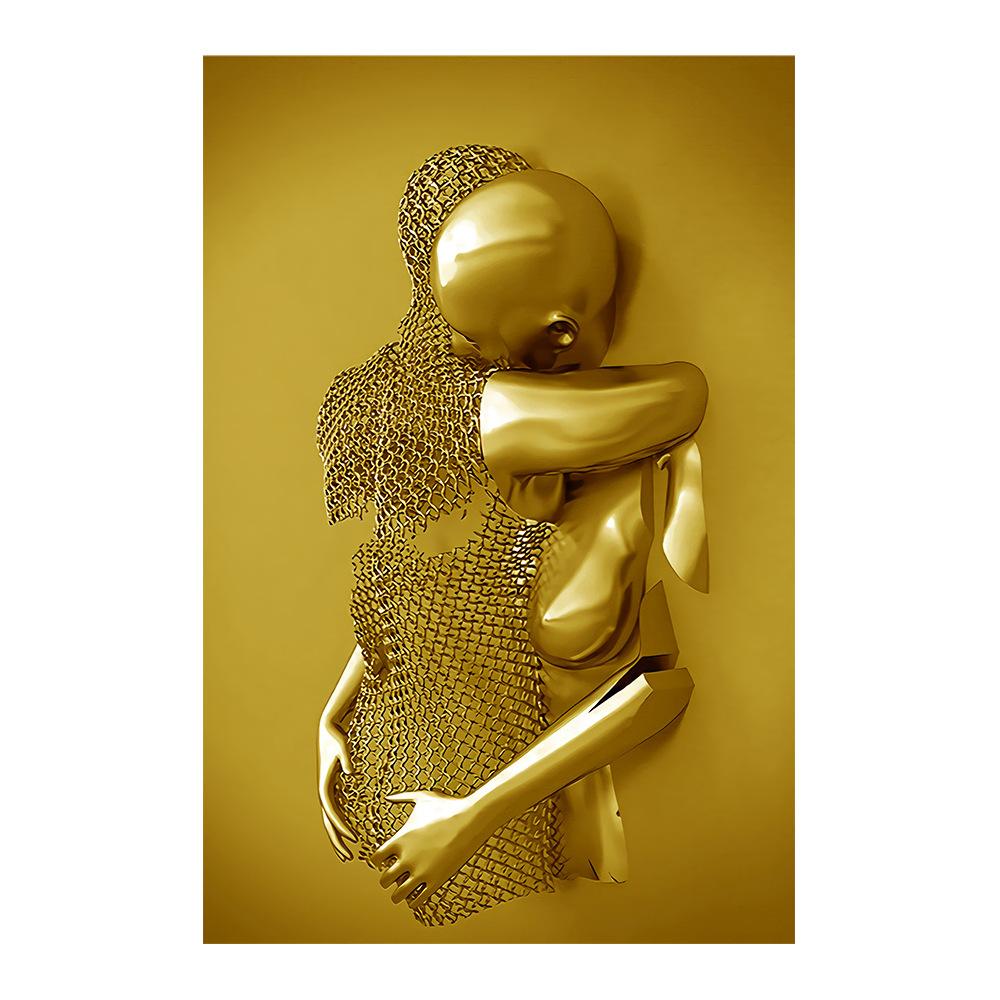 Золотая и серебряная фигурка, статуя, картина на холсте, металлическая скульптура, печать на плакатах, романтические фотографии для влюбленных, современное настенное искусство, домашний декор
