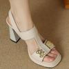 Fashion Women's Fashion Sandals Metal Decoration One-line Buckle Square Heel Shoes Women Dress 2025 French Square Toe Sandalias De Mujer