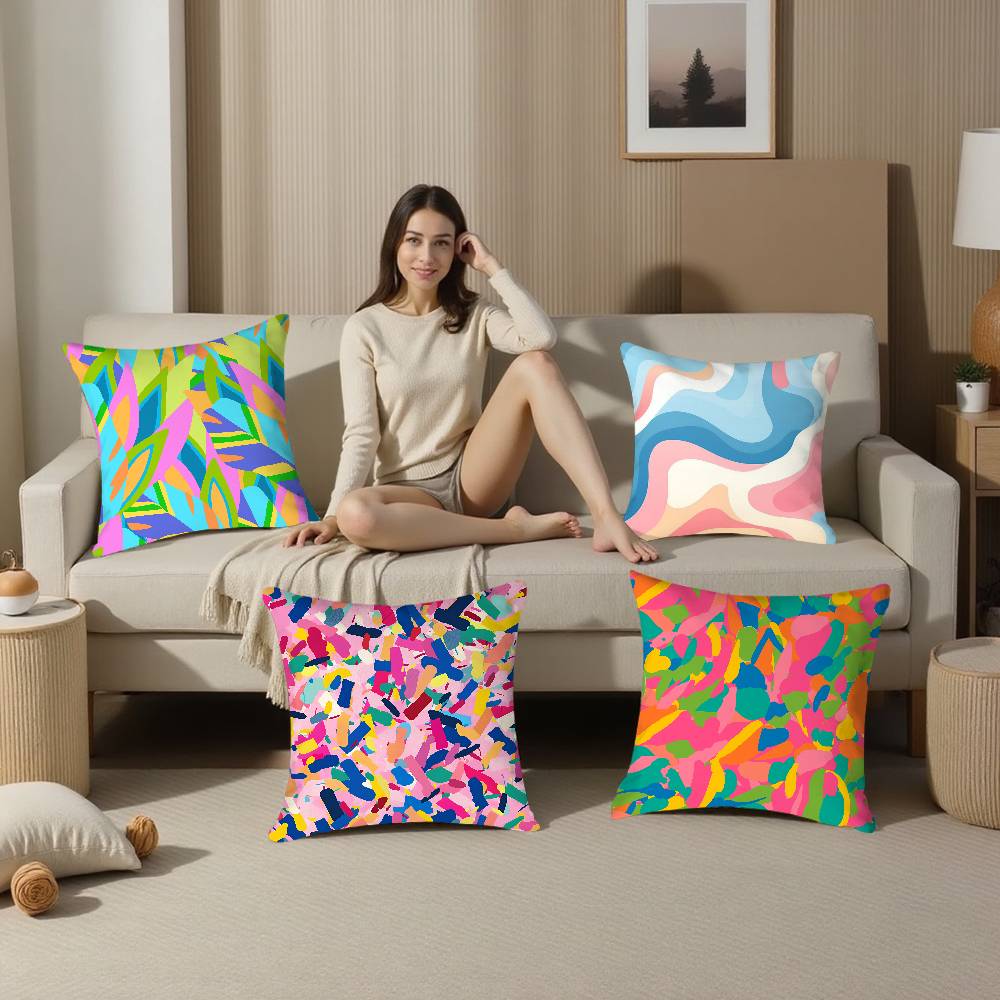 HOT Abstract Colorful Pattern Pillow Case Sofa Living Room Bedroom Double-sided Printing Square Cushion Nap Time Pillow Case