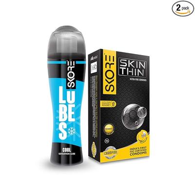 Тонкие презервативы Skore Skin 10 шт. и охлаждающая смазка 50 мл