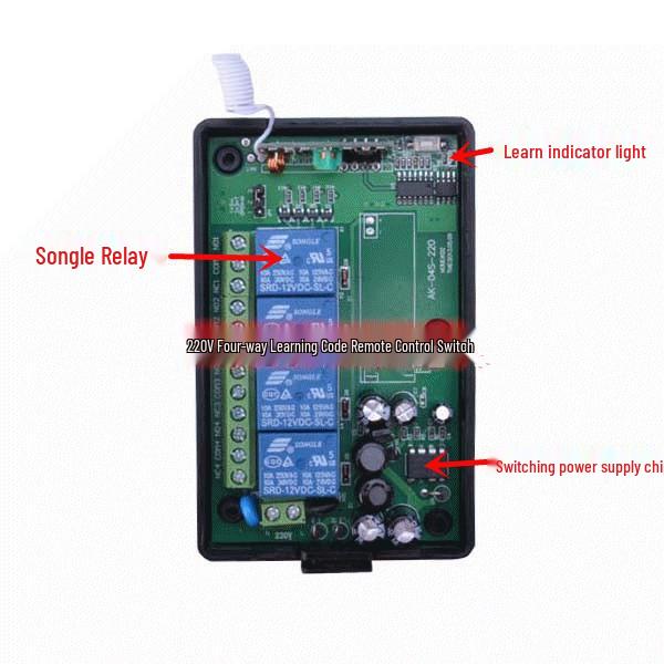 High-End 4-Button 220V Smart Wireless Remote Control: Jog, Self-Locking, Interlocking, and Selectable Modes.