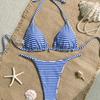 1011 Bestseller Ocean-Style Printed Striped Bikini with Halter Neck Tie and Sexy Split Bikini Can Be Worn Inside and Back