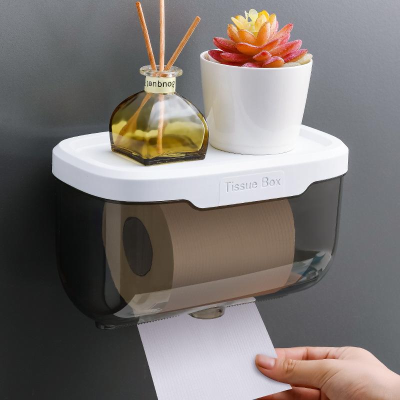 Punch-free Toilet Paper Holder Tissue Box Waterproof Mobile Phone Storage Toilet Paper Storage Rack Bathroom Accessories