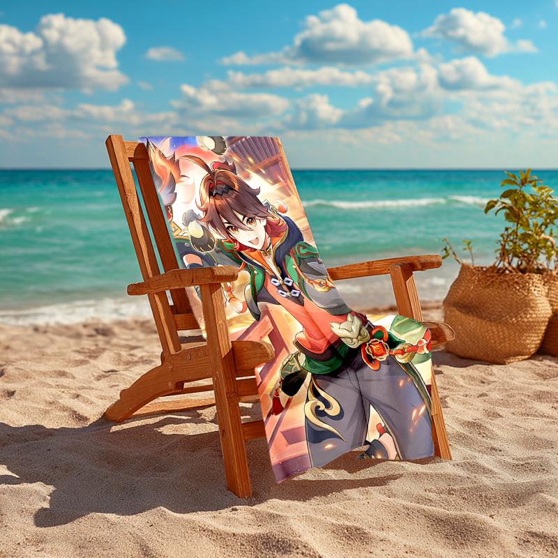 Ultra-Soft Beach Towel with Genshin Impact Theme,Ideal for Pool - Camping, Diving - Perfect Travel Essential, Vibrant Beach Towel.