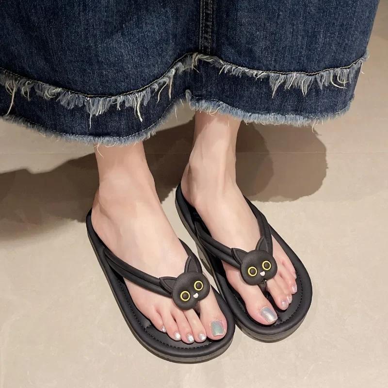 2024 New Fashion Drag Women's Summer Fashion Wear-resistant Soft Sole Thickened Wedge Drag Simple Korean Style Beach Sandals