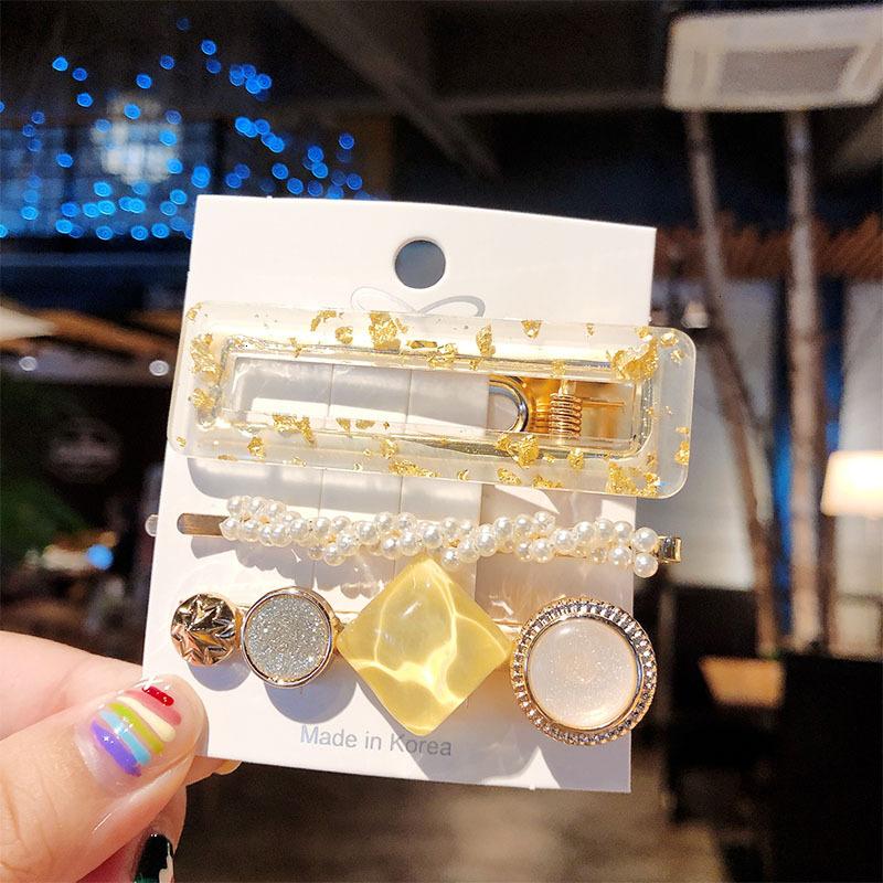 Fashion Acrylic Pearl Hair Clips Set Sweet Flower Hair Barrettes For Women Girls Korean Geometric Hair Accessories Jewelry