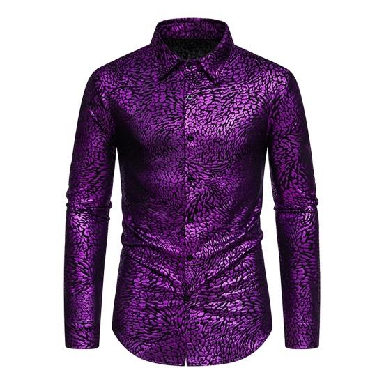 Мужская бронзовая рубашка с леопардовым принтом, осенняя однобортная рубашка с длинными рукавами и лацканами, приталенная рубашка