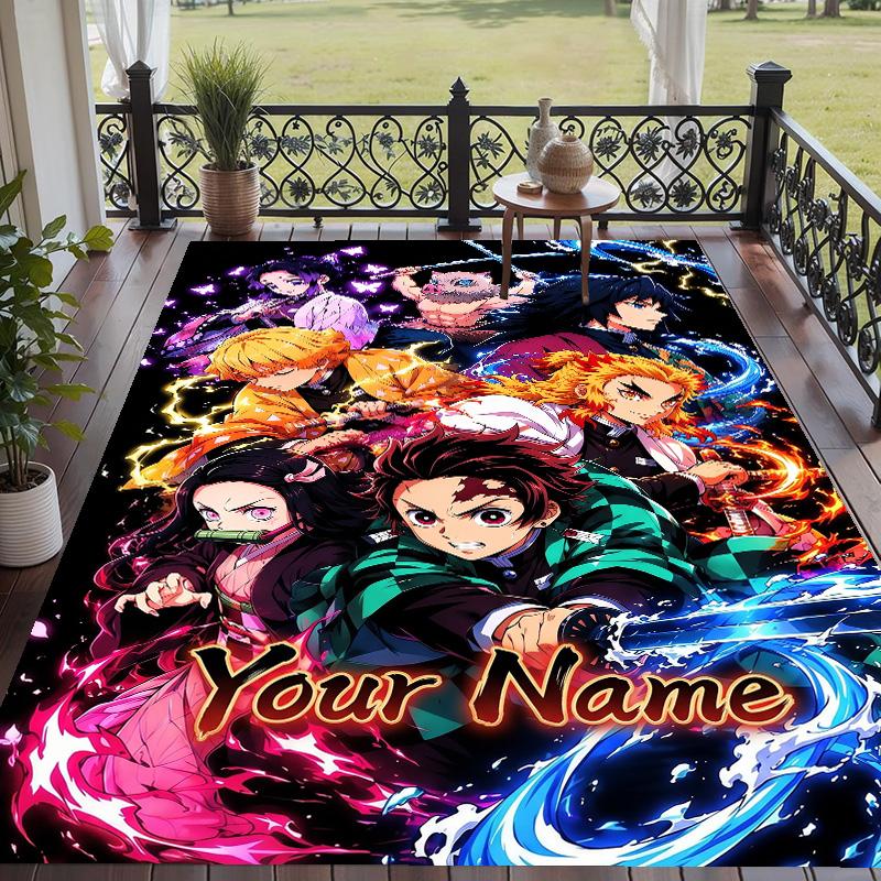 Custom Text Demon Slayer Pattern Floor Rug Soft Indoor Carpet Mat Living Room Bedroom