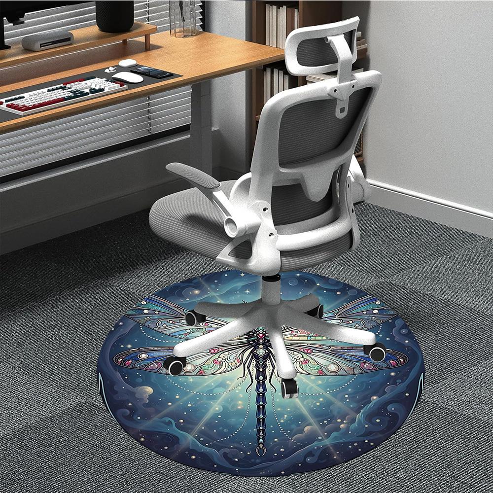 1pc Dragonfly Staine Glass Office Round Rug, Non-slip, Soft and Durable Office Rug for Interior Decoration, Perfect for Office,Decoration yy260204080