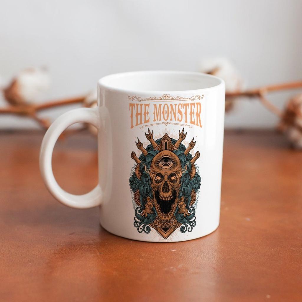 11oz White Ceramic Cup with Glossy Finish and Printed Sides, Perfect for Warm Tea, Cocoa and Daily Coffee Enjoyment