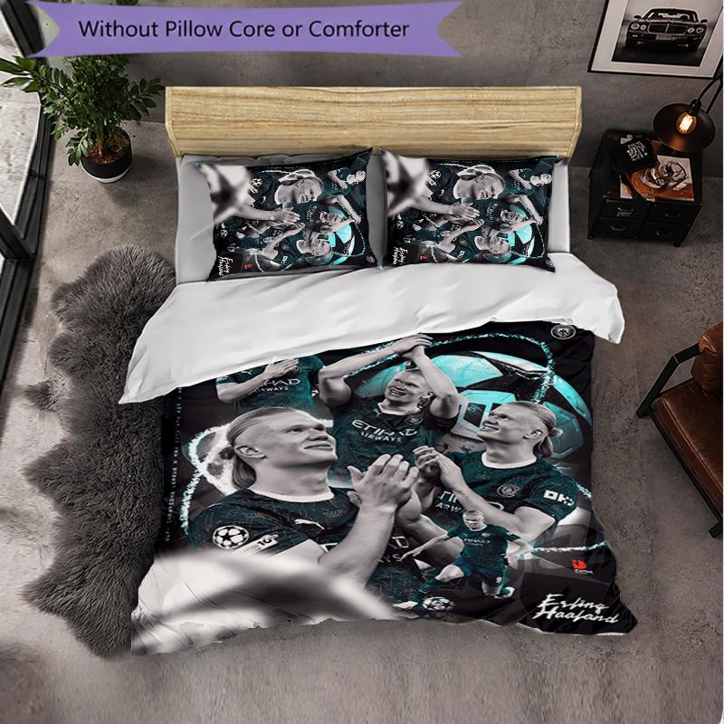 Erling Haaland Themed Bedding 3Pcs Duvet Cover Set Decorative Bed Linen For Teen Room Home Decoration