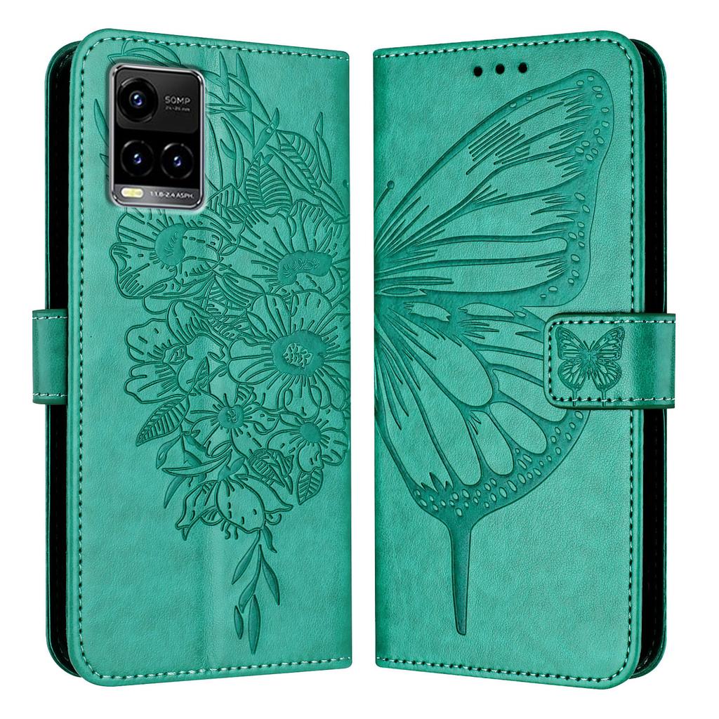Butterfly Flowers PU Leather Case Kickstand Card Holder Slots TPU Shockproof Flip Cover For Vivo, Vivo Y70s Y15a V20 SE Y51 V21e Y21 Y20 Y35 Y55S...