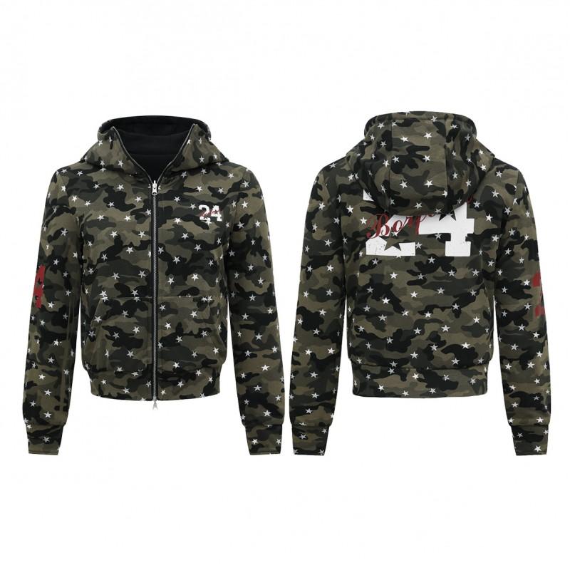 Unisex Oversized Hooded Zip-Up Sweatshirt With Camo Floral Print Dual-Side Wear Y2K Streetwear Winter