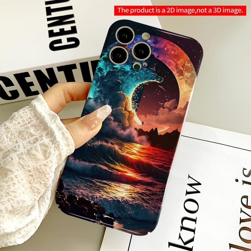 2DFlat Cosmic Wave Moon Sunset Ocean All inclusive film hard iPhone case, compatible with iPhone 18 Pro Max 17 16 15 14 13 12 11