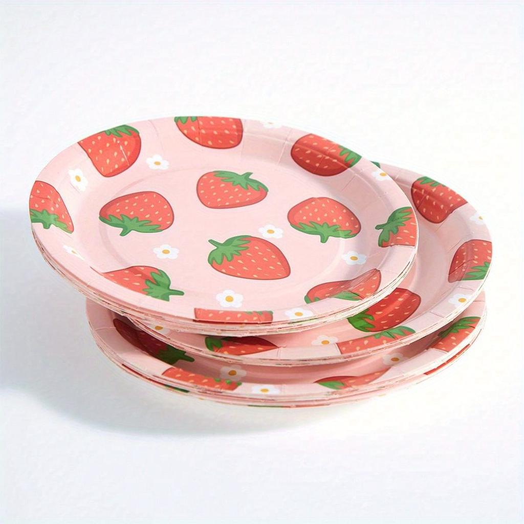 Бумажные тарелки с цветочным и клубничным узором, товары для вечеринок, одноразовые тарелки на 24 гостя, для украшения вечеринки, дня рождения, для подарков