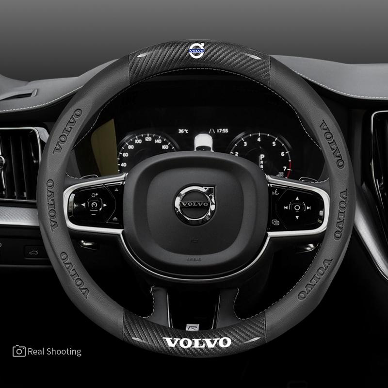 For Volvo XC60 XC90 S60 V50 V90 S80 C40 XC40 V70 C30 Car Steering Wheel Cover 37-38cm Anti-slip Carbon Fiber Leather Accessories