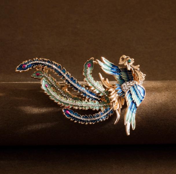 Броши Феникс со стразами для женщин Унисекс Эмаль Животное Птица Категория Значок Мероприятие Вечеринка Украшение для рюкзака Аксессуары для одежды